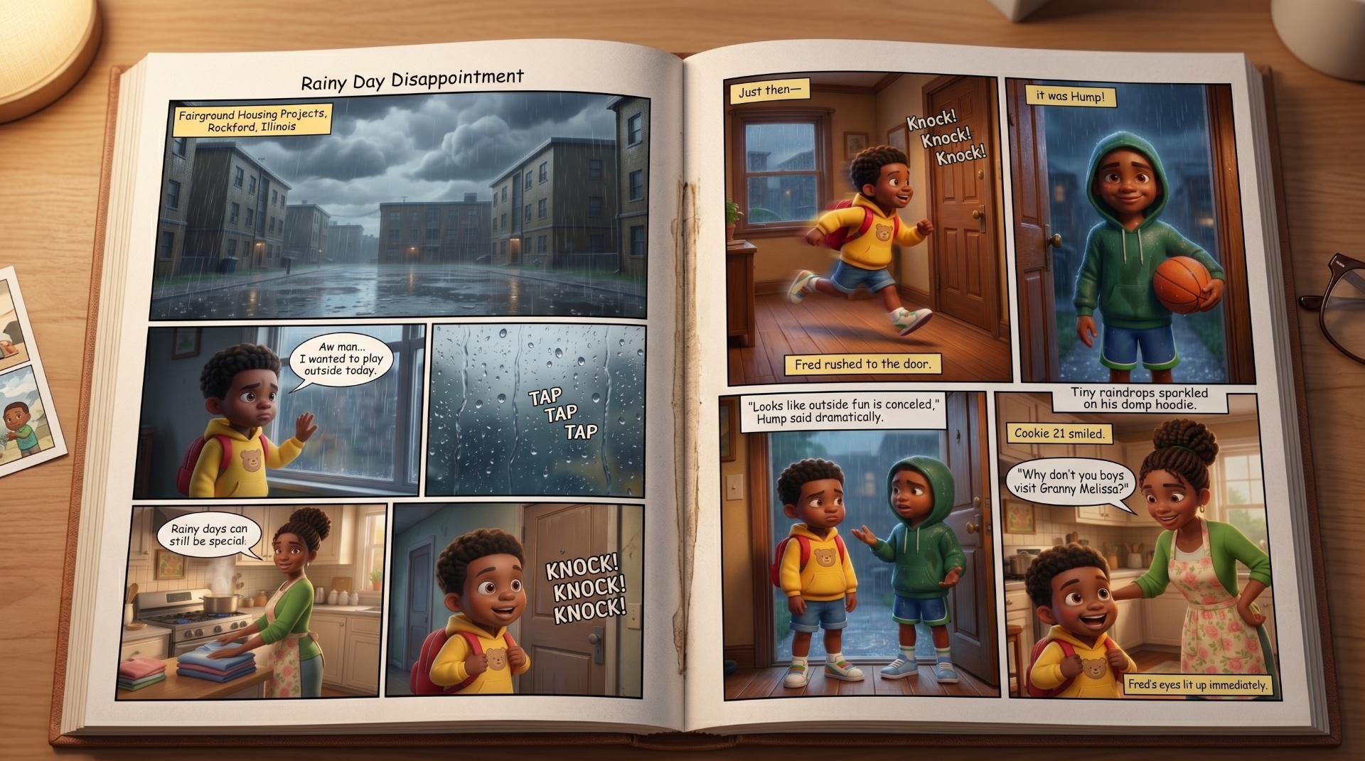 Rainy Day Disappointment — interior spread from Volume 1